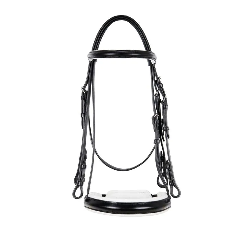 EQUESTRO – Bride  Large Muserolle Pull-Back Doubl Blanc SMOOTH NOIR PONEY Prix Choc