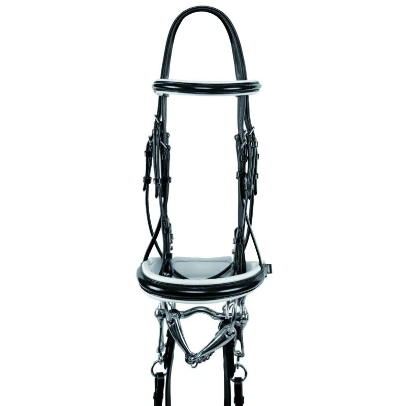 Promotion Saisonnire Bride en cuir doubl bord blanc anatomique WEYMOUTH PONEY en STOCK NOIR doubl NOIR