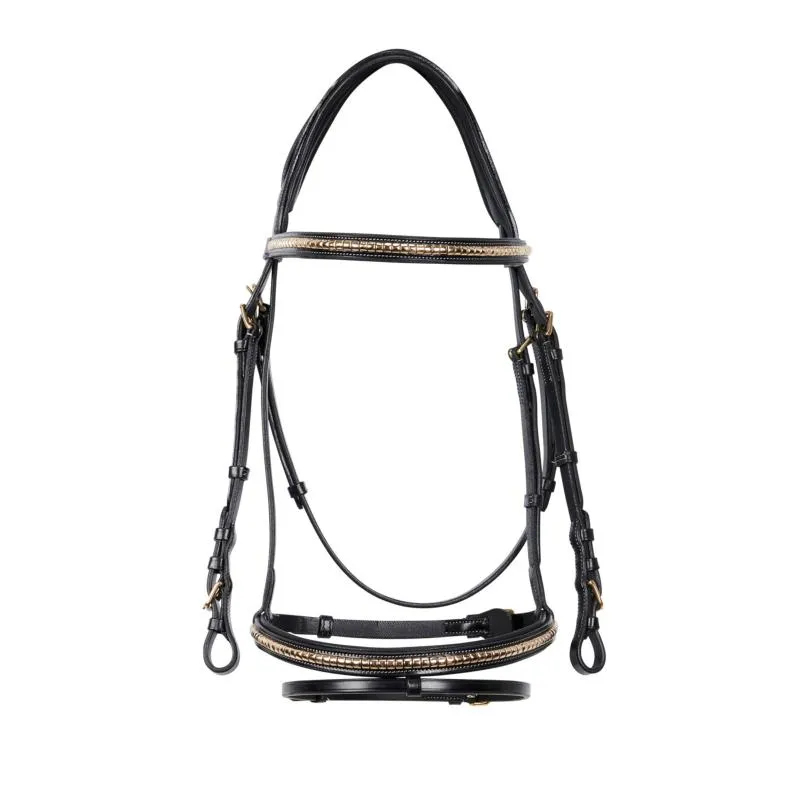 Acheter Direct EQUESTRO – Bridon clincher anatomique  muserolle combine cuir italien PONEY NOIR Clincher ARGENT