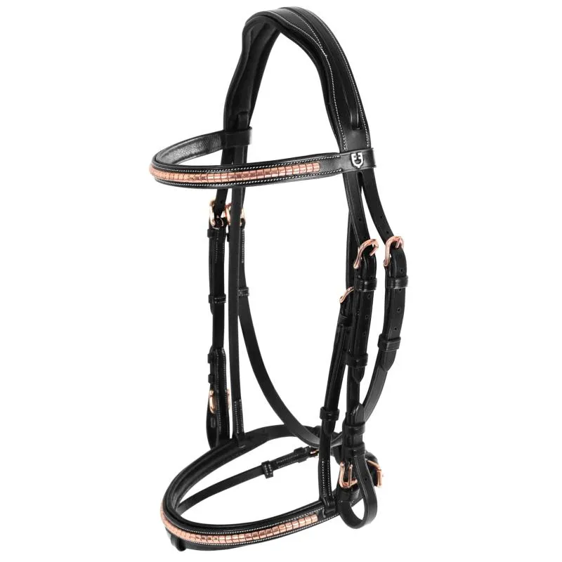 Meilleur Prix EQUESTRO – Bridon clincher ROSEGOLD anatomique  muserolle combine PONEY NOIR