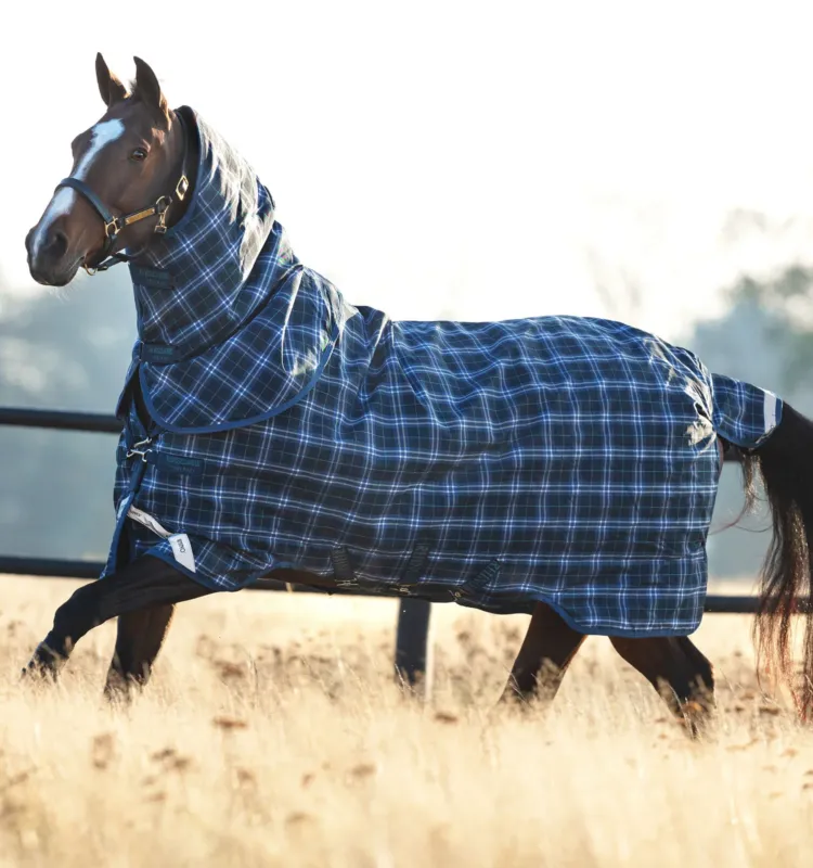 Couverture Horseware Rhino Plus Turnout 0g 1000D - 145 cm - Marine carreaux / indigo Soldes