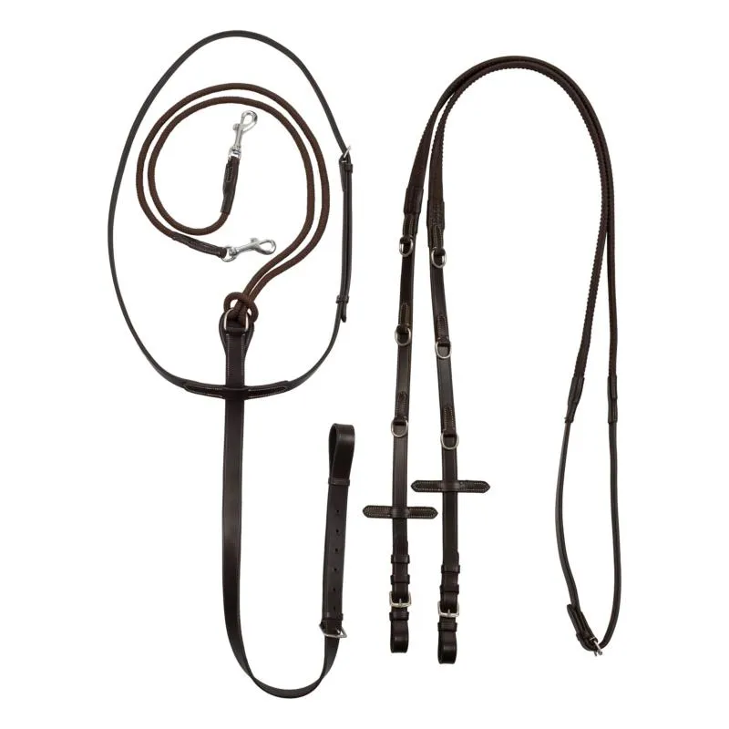 EQUESTRO - Enrnement Thiedeman ou Howlett en Cuir et Rnes Caoutchouc Grip NOIR COB Meilleur Choix