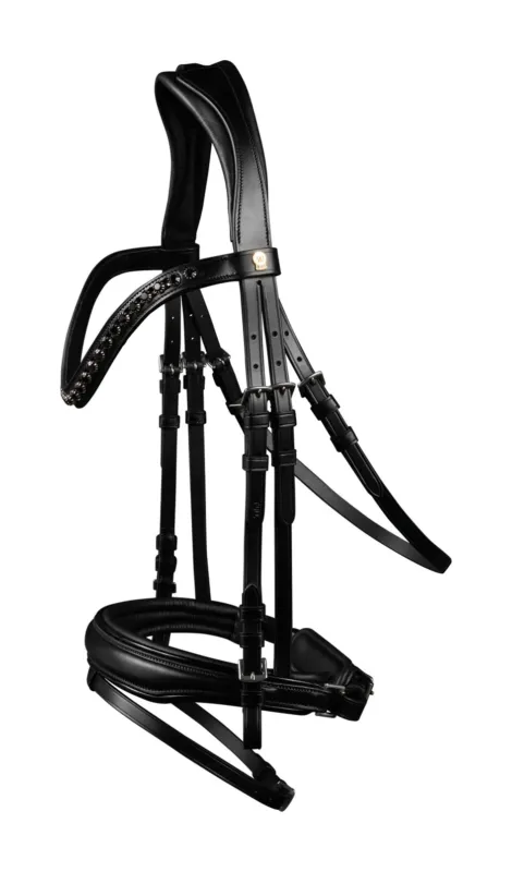 Bridon verni Waldhausen S-Line Blackshine muserolle combine pull back - Cob - Noir Commande En Gros