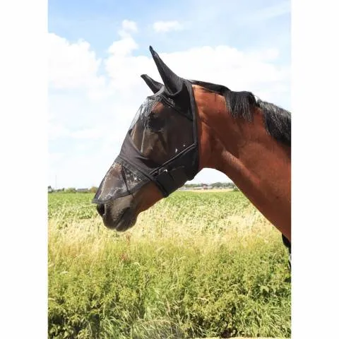 Achat Immdiat Masque Anti-mouches JMR avec nez dtachable - Noir - poney