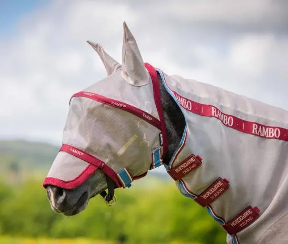 Soldes Masque anti-insectes Rambo flymask plus - Horseware - protection optimale - BEIGE/CERISE - SHETLAND