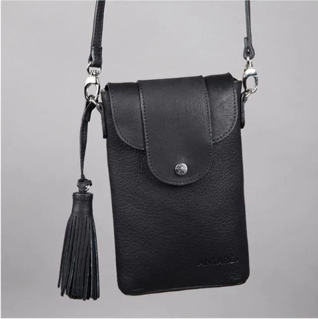 ANTARES - Pochette Porte Bandoulire en Cuir Grain, LISBONNE NOIR Vente Flash