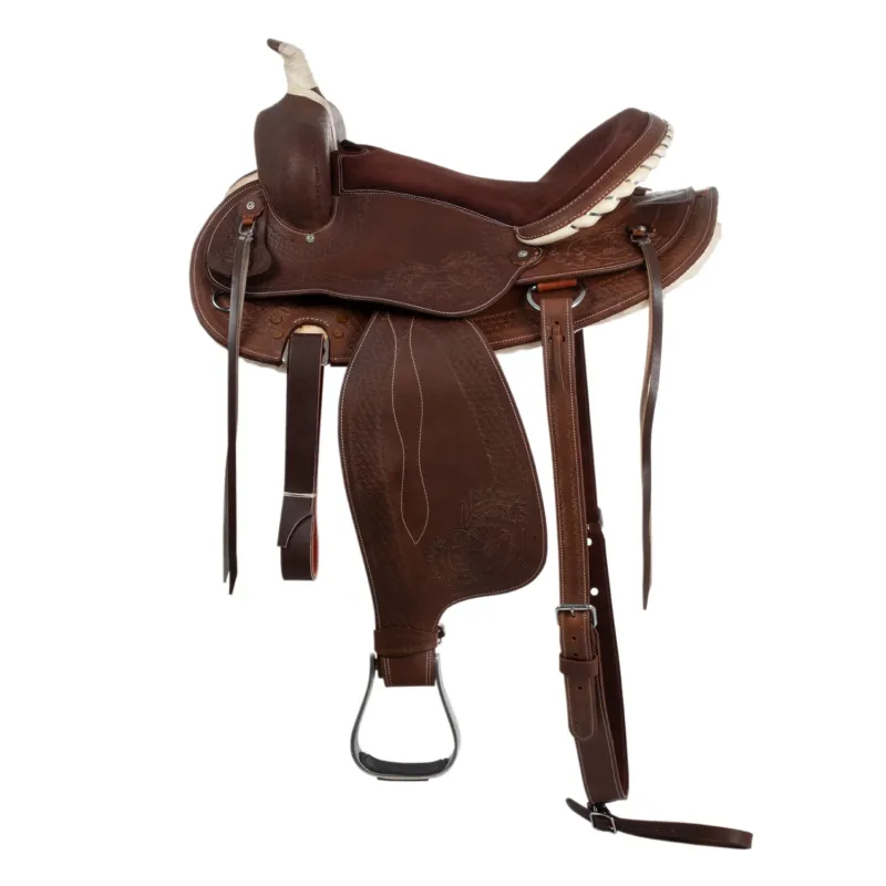 Selle western Lakota jupe ronde grave et avec fil d'argent - 15,5" - Marron Livraison Express