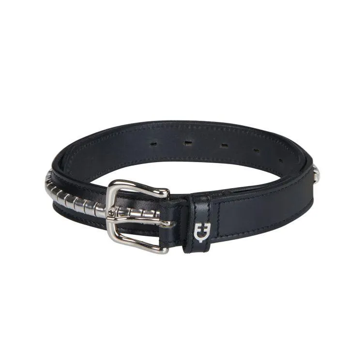 Prix Rduit EQUESTRO - Ceinture Equitation Mixte en Cuir Italien et Clincher BRUN motifs LAITON 65 CM