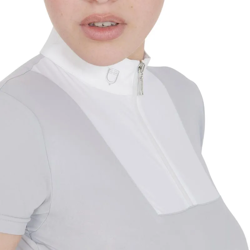 EQUESTRO - Polo de Concours jabot blanc col zip MARIAM XS FEMME GRIS CLAIR Populaire