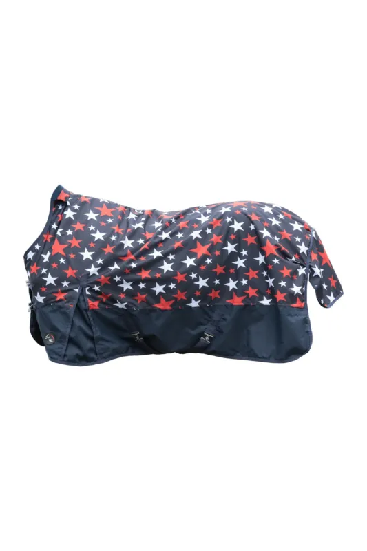 Couverture highneck HKM Norwich 600D doublure lisse - 125 cm - Bleu marine motif toile Promotion