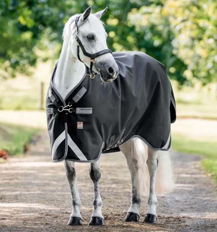 Meilleure Vente Couverture Horseware Rambo 1680D Turnout 250g VL - 115 cm - Noir / orage / gris argent