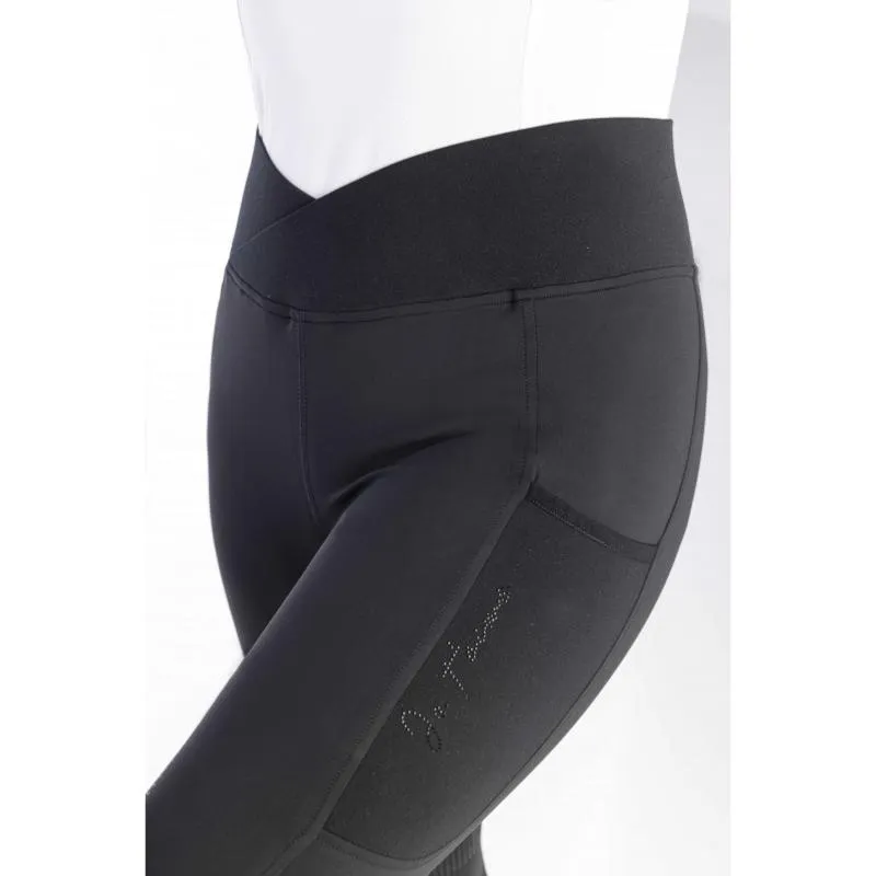 EQUITHEME - Legging Equitation Femme Taille croise FLORA 34 FR FEMME NOIR Prix Promo