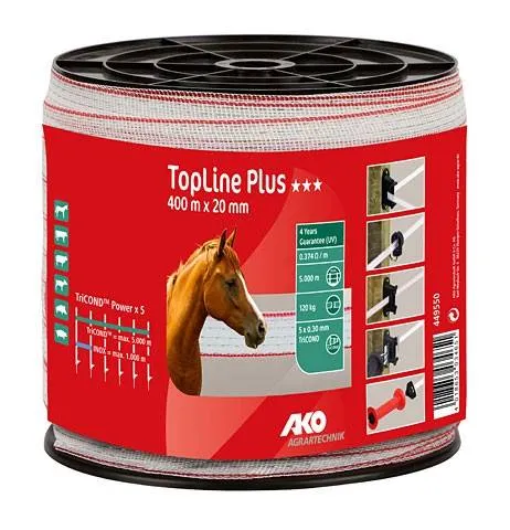 Vente Directe Ruban de clture Topline Plus - AKO - Blanc / Rouge - 200m - 10mm