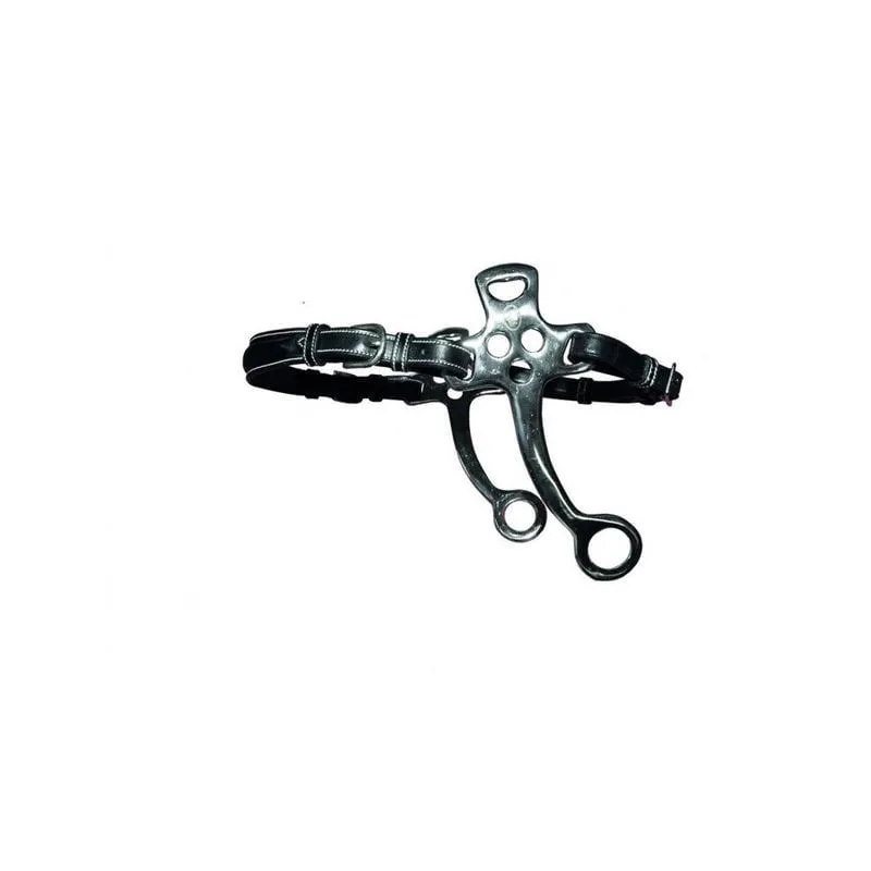 Rduction Hackamore cuir branches courtes et plates PONEY JUMPIN - HAVANE - INOX