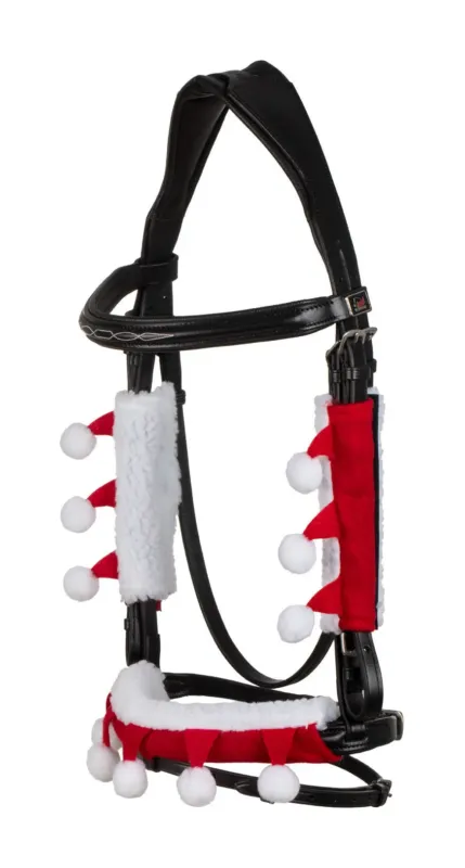 Nouveaut Set Christmas Supreme couvre-muserolle + protections de montants - Cheval - Rouge