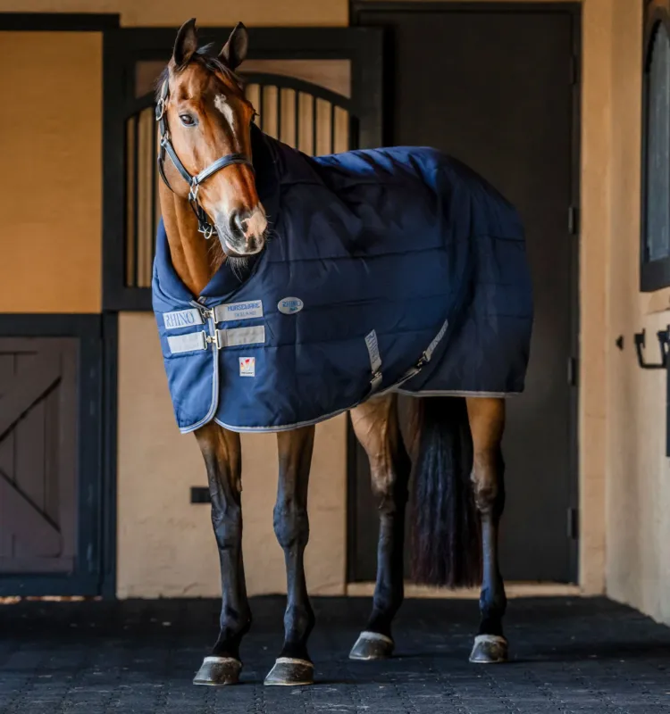 Jusqu puisement Des Stocks Couverture d'curie Horseware Rhino 350g VL - 140 cm - Noir / gris titane / bleu classique