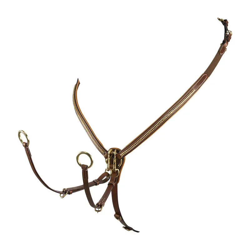 Super Prix Collier de chasse en cuir avec clincher en laiton Equestro - Grand cheval - Cognac