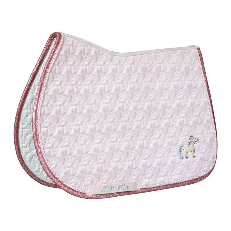 Livraison Gratuite Tapis de selle Kentucky Tte de Licorne Paillet - Dressage - Rose ple