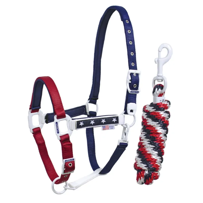 Promotion Saisonnire Licol en nylon USA Pool's avec longe - Cheval