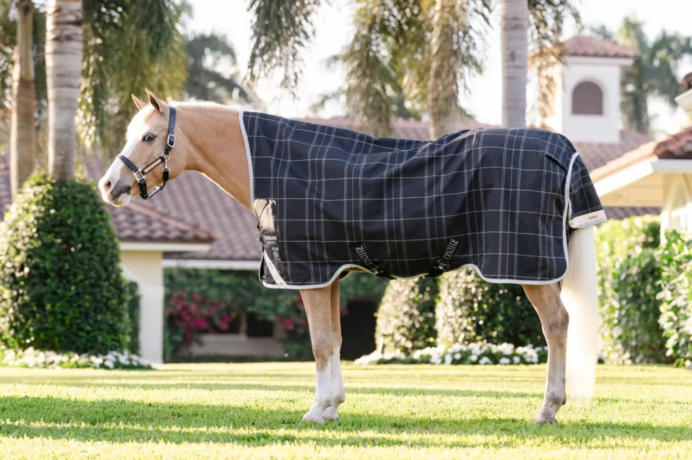 Jusqu puisement Des Stocks Couverture Horseware Rhino Wug Poney Turnout 250g VL 1000D - 100 cm - Noir / carreaux blanc gris