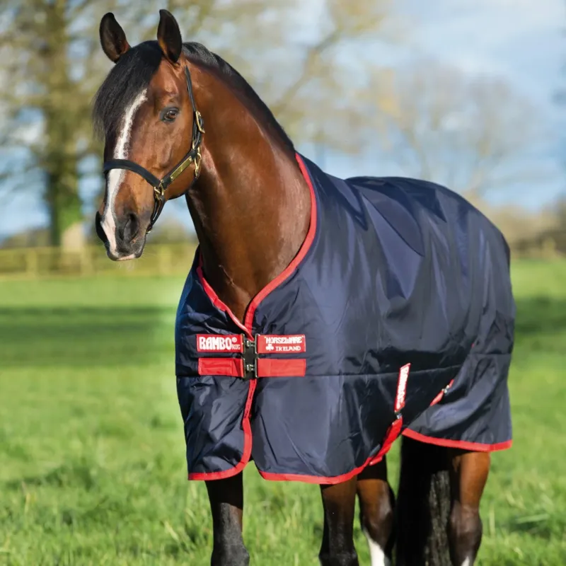 Offre Exclusive Couverture d'extrieur Horseware Rambo Original 200g 1000D - 145 cm - Marine / rouge