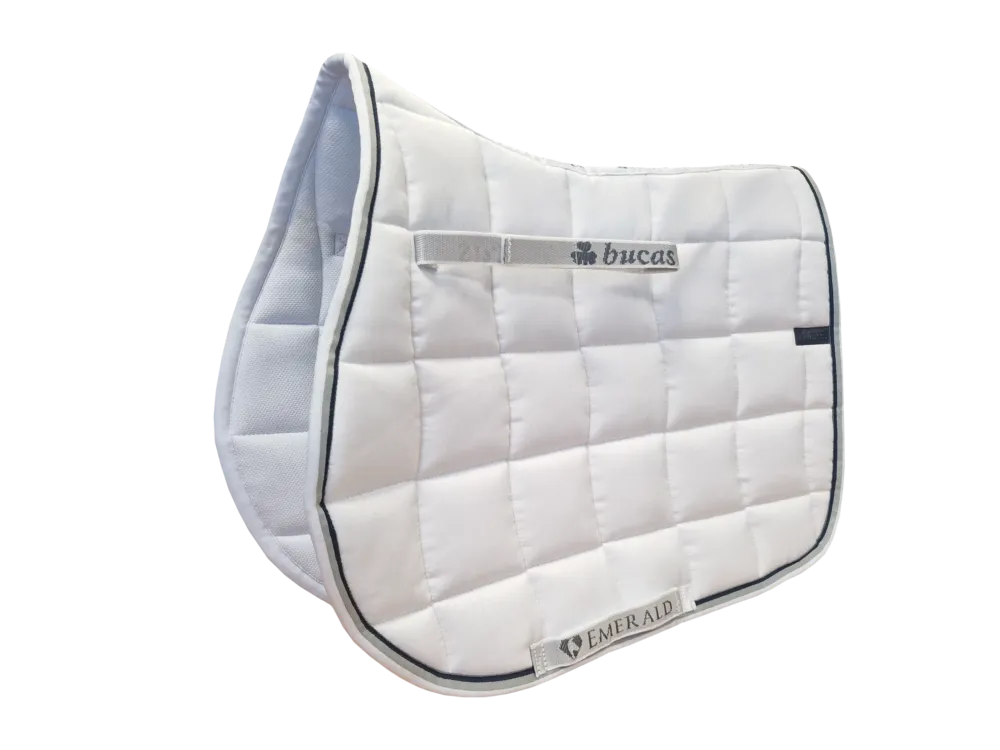 Tapis de selle Bucas Emeraude - Poney - Blanc / raye Offre Exclusive