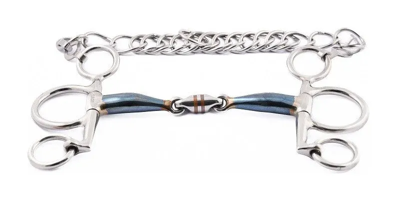 Jusqu puisement Des Stocks Mors Pelham Jump'In petites branches double brisure blue steel - 135 mm