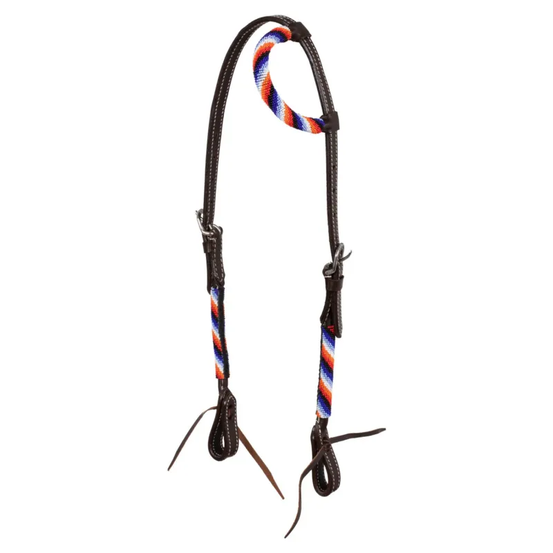 Achat Immdiat Bride western avec une oreille et broderie perle Pool's - Marron