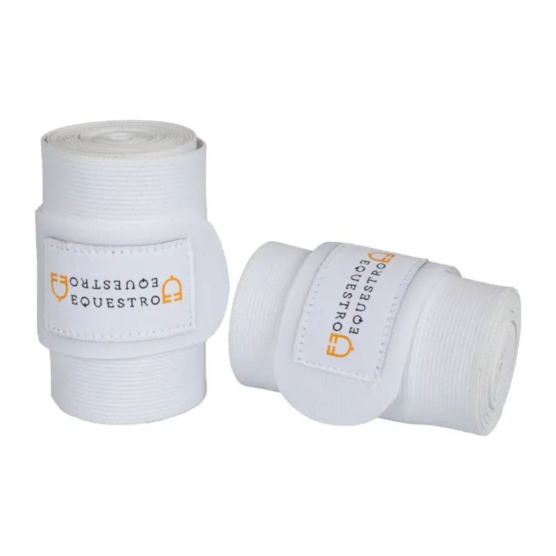 Vente Directe Bandages lastiques avec fermeture velcro Equestro - Cheval - Blanc