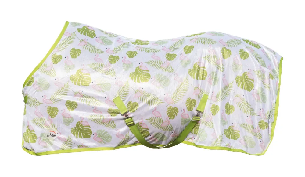 Prix Choc Couverture anti-mouches HKM Flamingo - 135 cm - Vert / rose bonbon