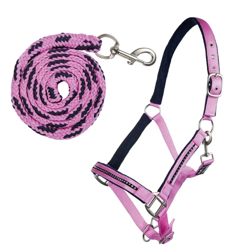 Set de licol mousqueton HKM Crystal rembourr - Pur-sang - Fuchia / marine Produit De Marque