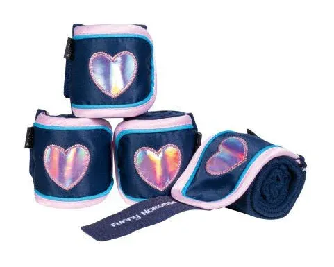 Bandes de polo Funny Horses Hearts HKM - 100 cm - Bleu fonc Offre Exclusive