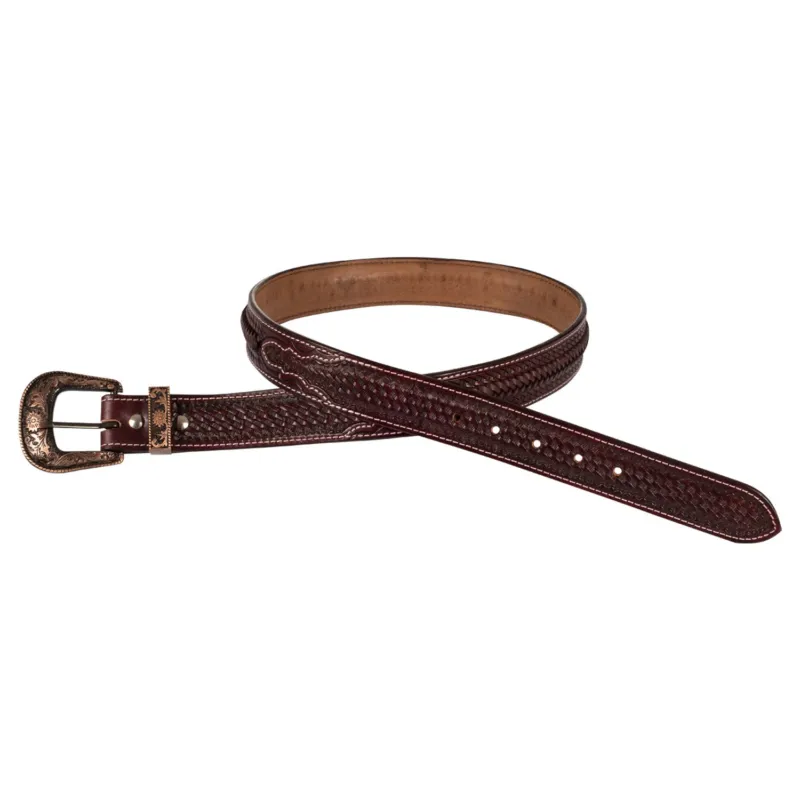 Seulement Aujourdhui Ceinture Western Grave avec Boucle en Cuivre et Zinc Pool's - 90 cm - Marron fonc