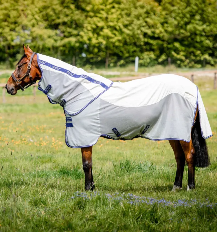 Produit De Marque Couverture anti-mouches Horseware Amigo Airflow 0g - 125 cm - Marine carreaux / bleu altanic