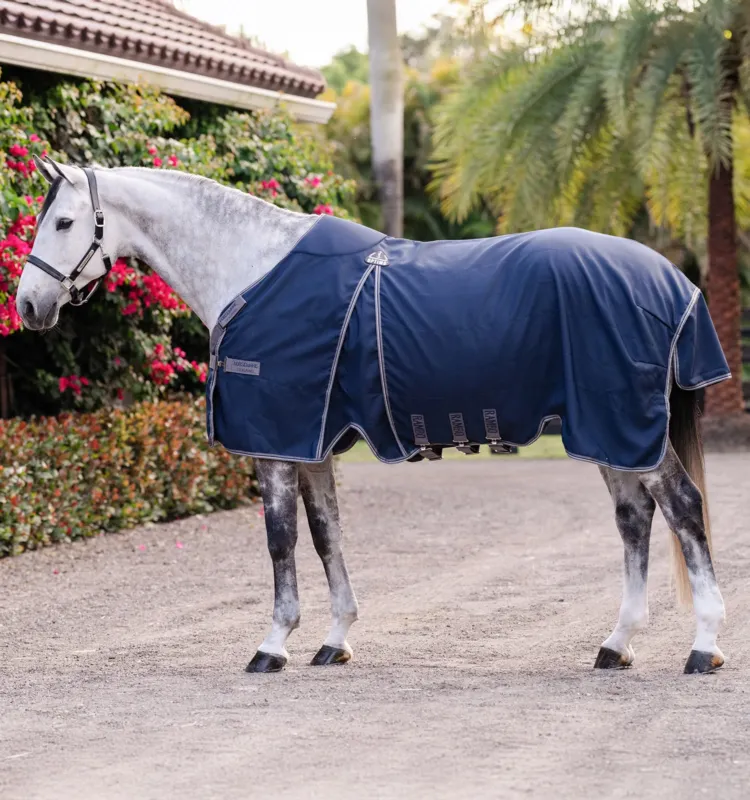 Couverture de box Horseware Rambo Optimo 0g - 165 cm - Marine / orage / gris argent Satisfait Ou Rembours
