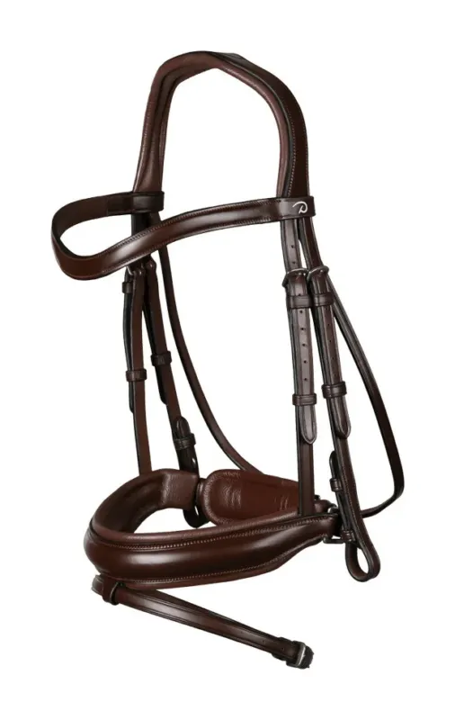 Pas Cher Bridon Dy'on collection dressage cuir plat Muserolle Combine Moyenne avec Pull-Back - Cheval - Marron