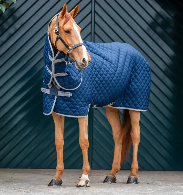 Authentique Couverture de box Horseware Amigo Plus Disque 200g - 145 cm - Marine / gris titane / argent