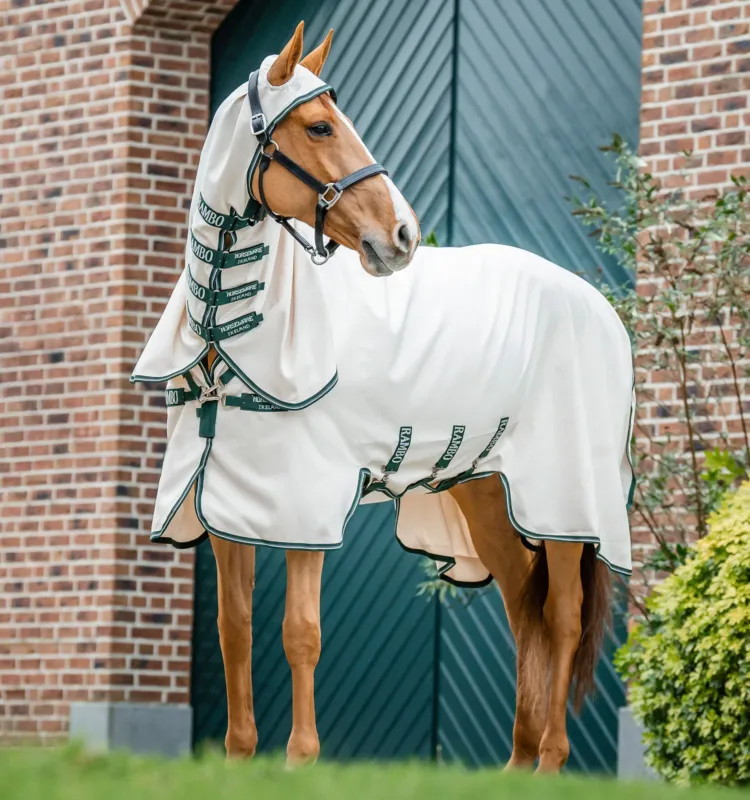 Couverture integrale Horseware Rambo hoody Poney 0g - 80 cm - Craie / vert chasseur / argent Super Prix