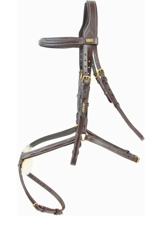 Authentique Bridon Kessel T de T ttire triple muserolle croise - Poney - Havane fonc