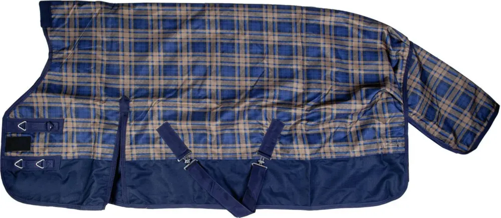 Couverture highneck San Jos Karo 600D doub. f. - 165 cm - Bleu fonc / marron carreaux Populaire