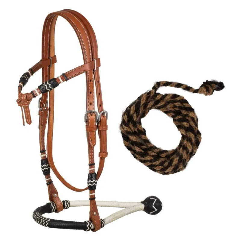 Nouvelle Collection Set de bosal bicolore avec rnes en crin de cheval Pool's