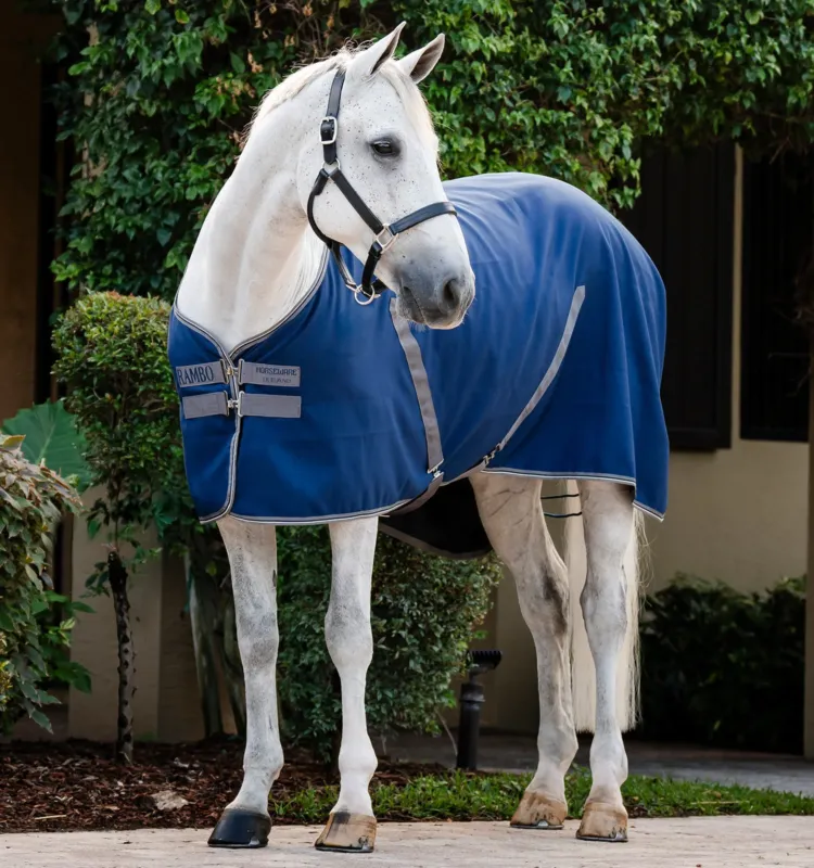 Satisfait Ou Rembours Couverture de box Horseware Rambo doublure microfibre - 155 cm - Marine / orage / gris argent