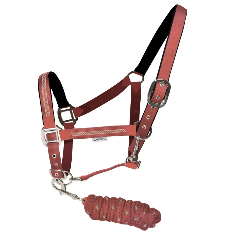 Set Licol Et Longe Colca Flags & Cup - Poney - Corail Satisfait Ou Rembours