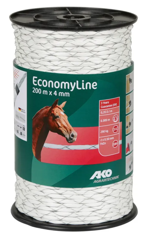 Cordelette de clture enroulement crois EconomyLine AKO - L 200 m x 4 mm - Blanc Meilleur Choix