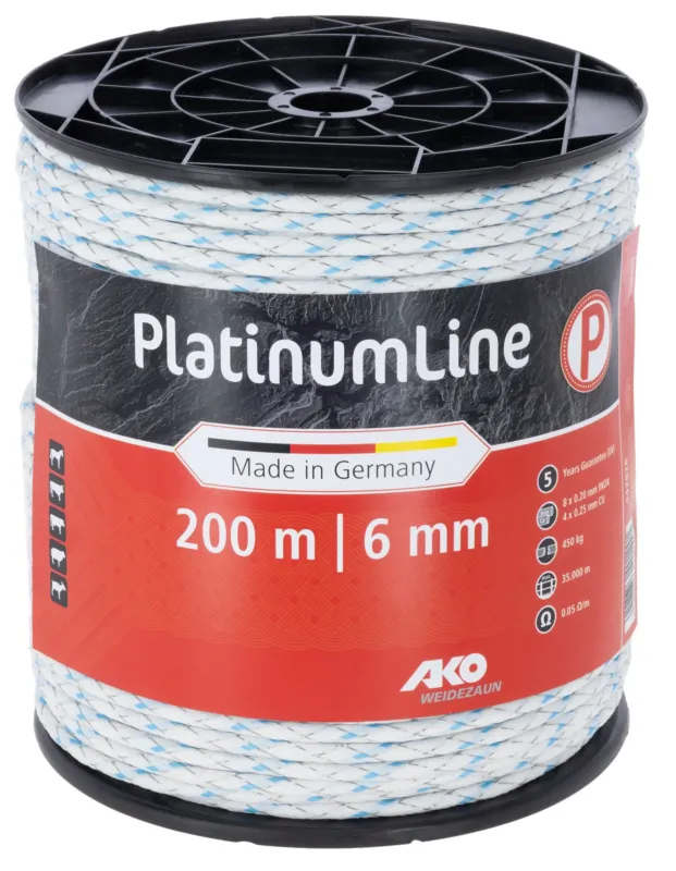 Cordelette de clture PlatinumLine AKO - L 200 m : 6 mm - Blanc / bleu Rduction