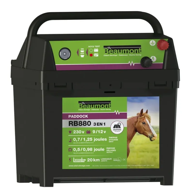 Electrificateur Paddock RB880 Beaumont 3en1 + panneau Nouvel Arrivage