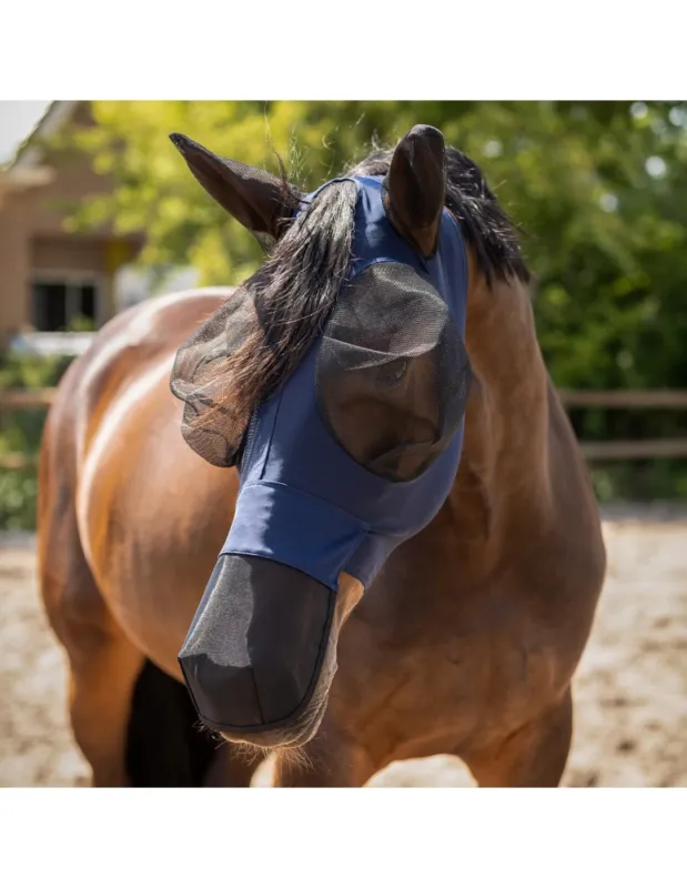 Masque anti mouche QHP "Superbug" avec NEZ - Bleu marine - Cheval/Full Meilleure Vente
