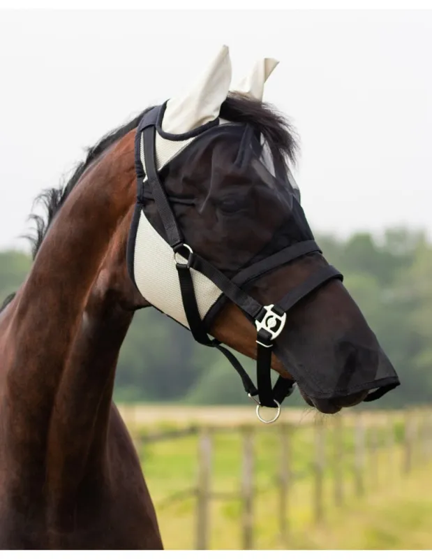 Achetez Aujourdhui Masque anti mouches QHP "nez dtachable" - Noir/Noir - Cheval/Full